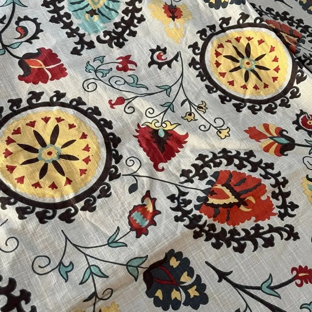 World Market Suzani Curtain Panels (2) 48in x 84in Floral Medallion 100% Cotton